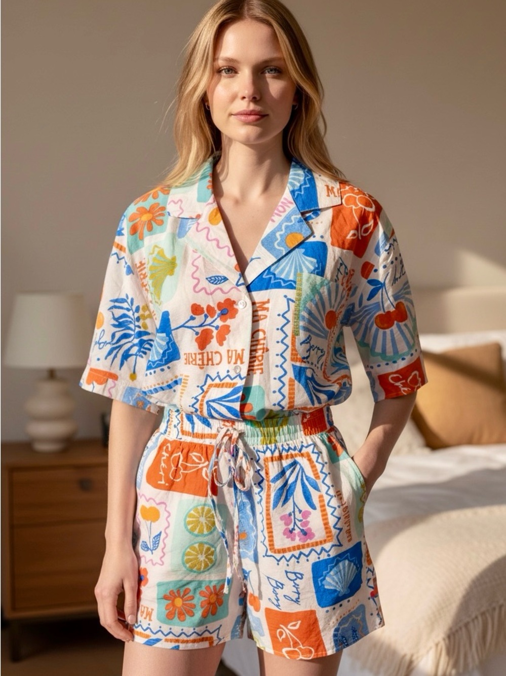 Colorful Printed Two Piece Short Set NWT